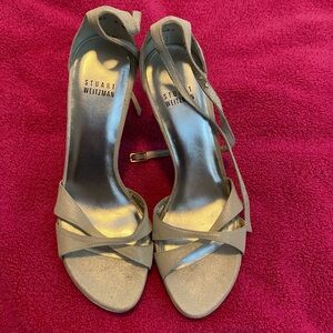 Stuart Weitzman Silver/Ice Suede Strappy Heels
